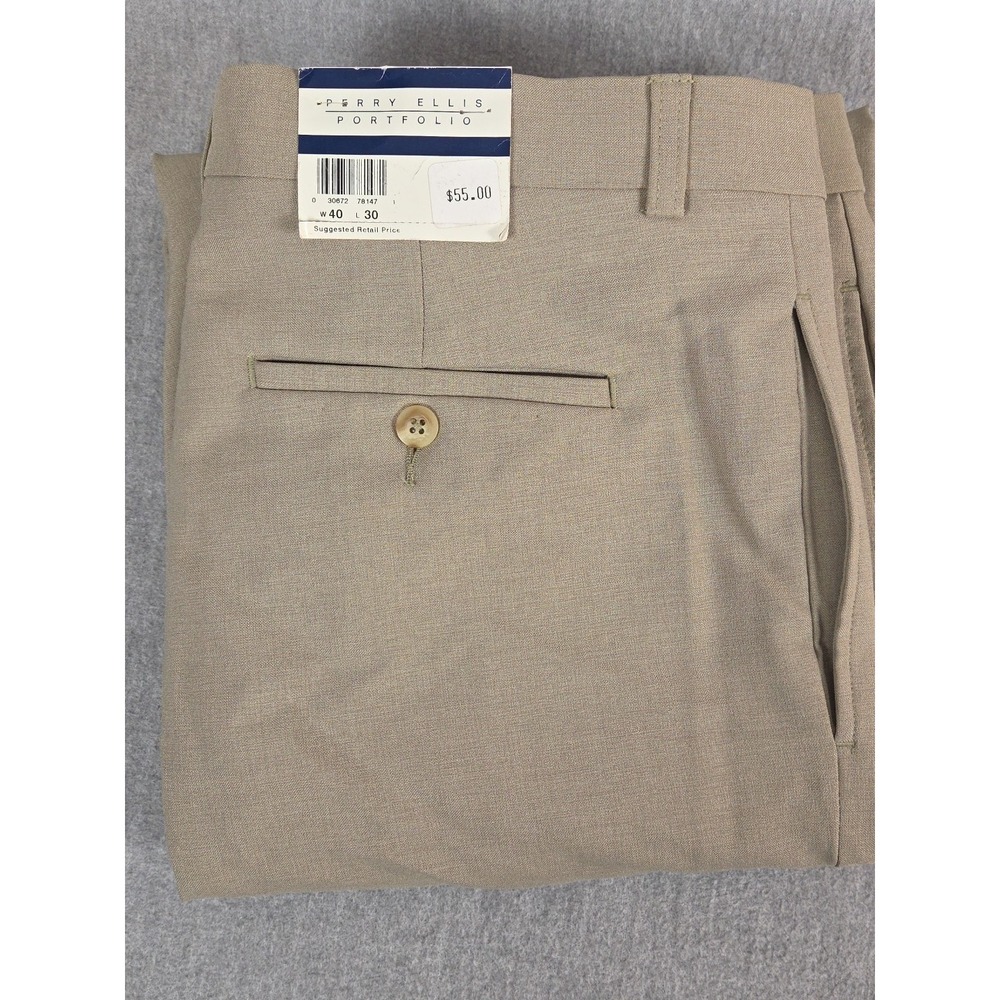 Perry Ellis Portfolio Vintage 1996 Mens Dress Pants 40x30 Flat Front Cuffed NEW